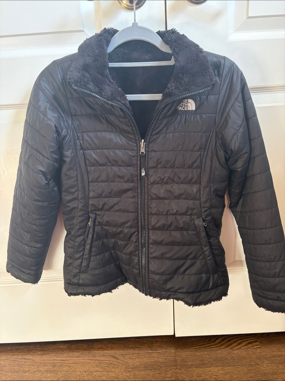 The North Face Kids Black Quilted Puffer Jacket with Plush Collar